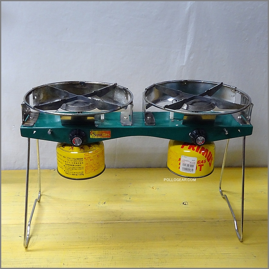 90’s コンパクトツーバーナー<BR>UK製 VINTAGE SUNNGAS<BR>Sunnflair SUNN CAMP<BR>OD缶 ガス ストーブ ビンテージ<BR>グリーンカラー レトロスタイル 