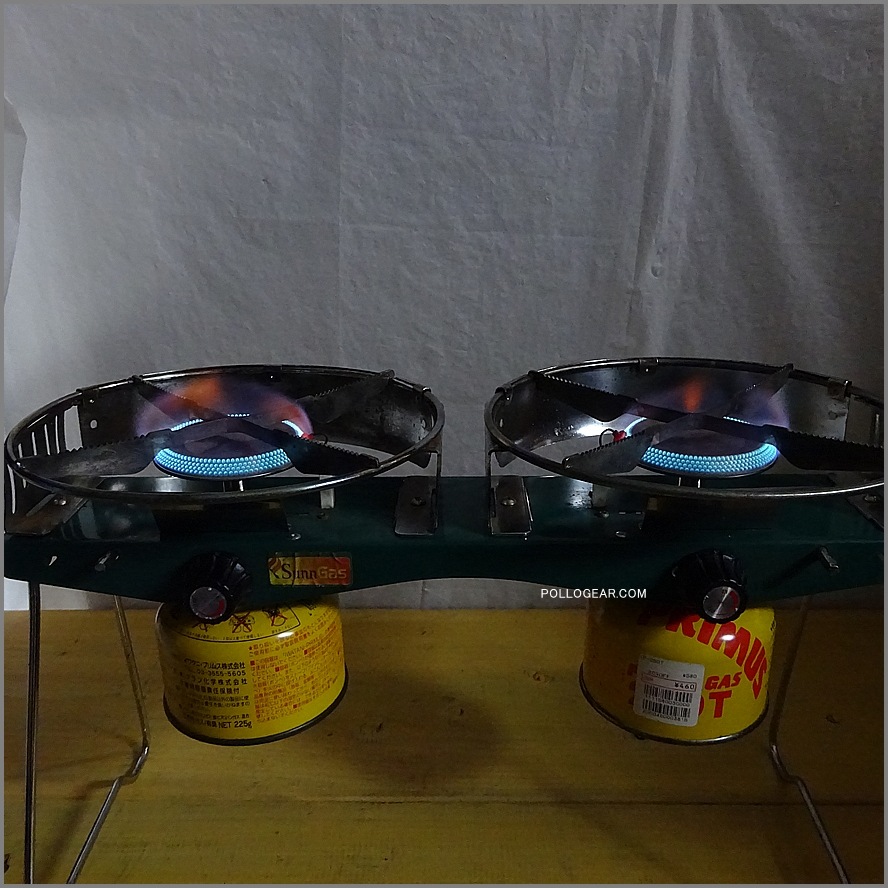 90’s コンパクトツーバーナー<BR>UK製 VINTAGE SUNNGAS<BR>Sunnflair SUNN CAMP<BR>OD缶 ガス ストーブ ビンテージ<BR>グリーンカラー レトロスタイル 