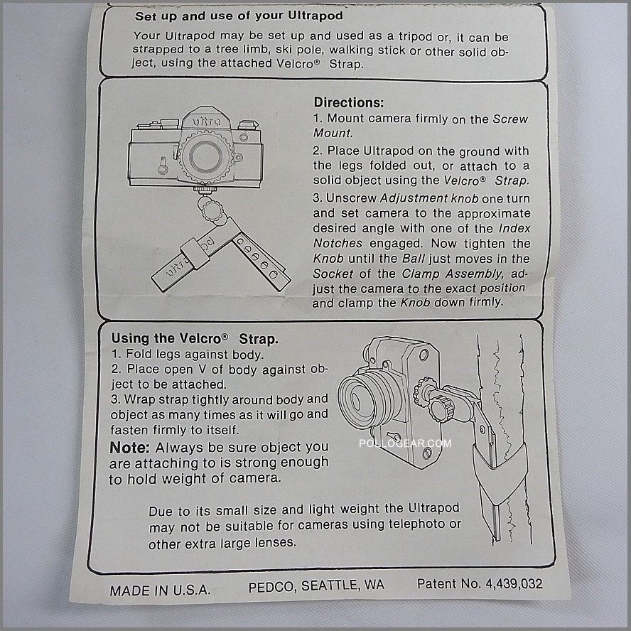 デッドストック EARLY WINTERS LTD ウルトラポッド カメラ三脚 ウルトラライト UL スマホ セルフィー ULTRA POD