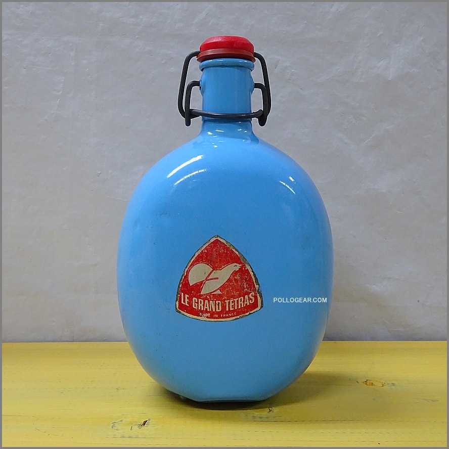 1970年代 グランテトラ 1.0L<BR>旧丸型 LE GRAND TETRAS<BR>シルバーラベル 水色<BR>VINTAGE ウォーターボトル ターコイズブルー