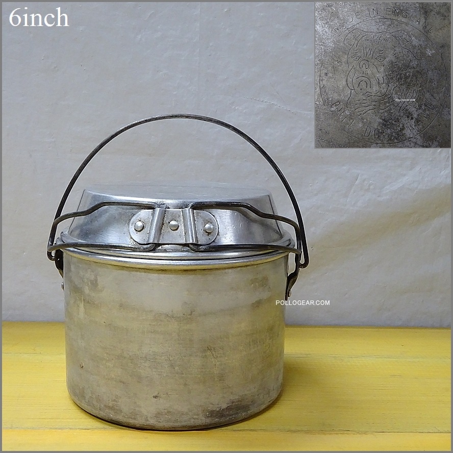 中サイズ 6インチ 良品<BR>ホットン ブルドッグ<BR>VINTAGE ビリーポット<BR>イングランド製 クッカー ビリー缶 ブッシュクラフト 丸大