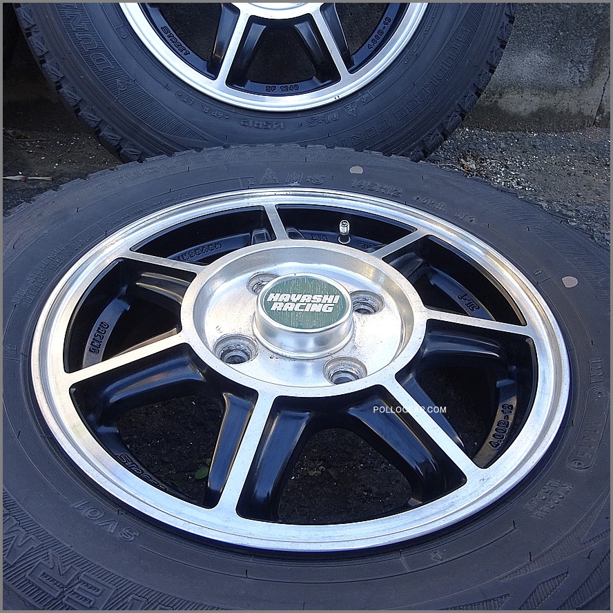 美品 ハヤシ ストリート●PCD100 12インチ 4J +35 JWL-T アルミホイール 軽トラ 軽バン 箱バン スタッドレス 4本SET HAYASHI RACING STREET