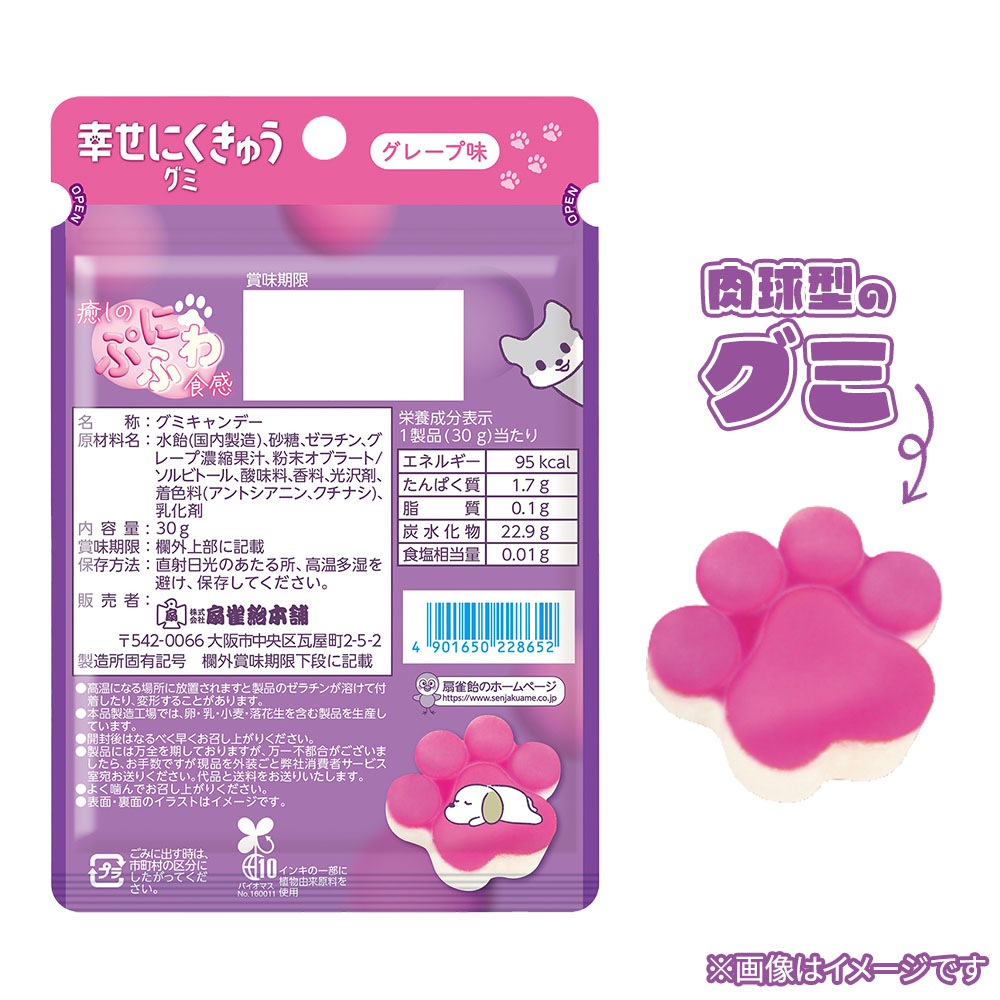 扇雀飴本舗 幸せにくきゅうグミ グレープ味 72個
