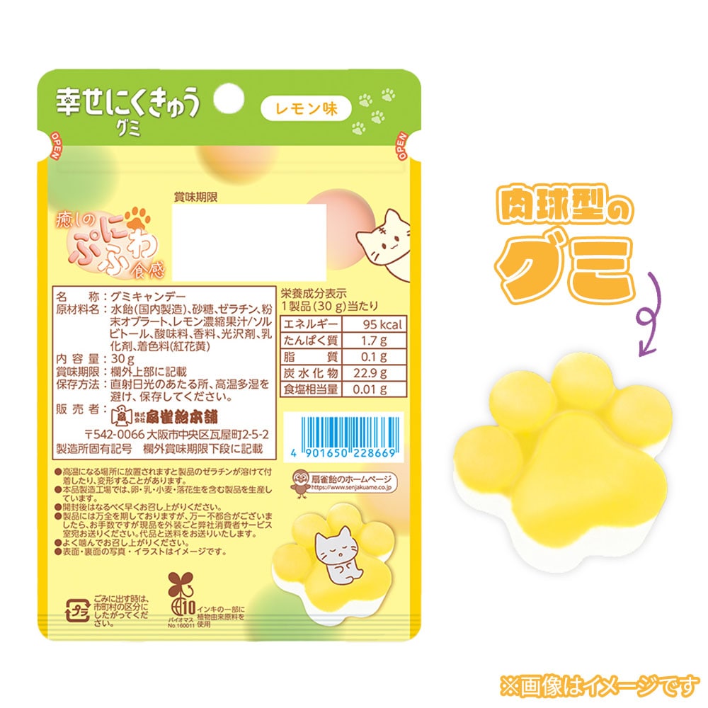 扇雀飴本舗 幸せにくきゅうグミ レモン味 72個