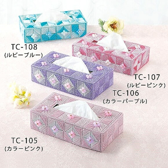 メタリックヤーンで作る きらきらお花のティッシュカバー 高齢者