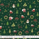 クリスマス生地（布）サンタ　スノーマン　ツリー ベル柄（グリーン）３０ｃｍより|クリスマス生地|生地