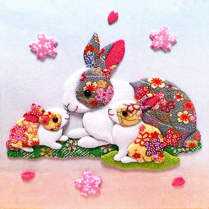 2023年 開運 干支飾り ちりめん 手作り 押絵 キット 桜の親子 うさぎ