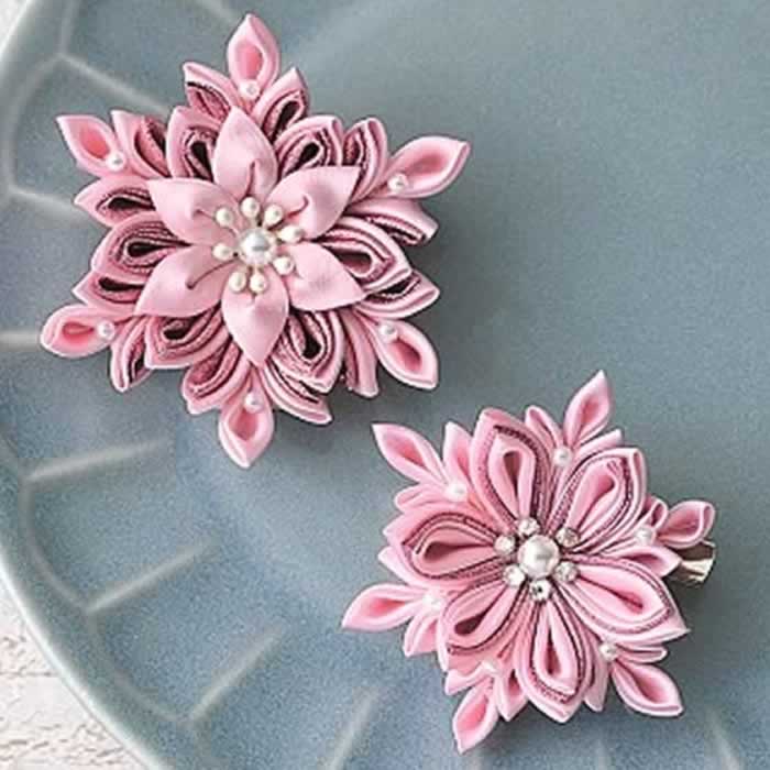 つまみ細工 キット モダンにおでかけ つまみ細工ブローチ（ピンク