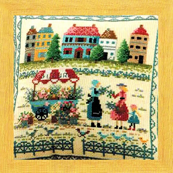 刺繍額 田舎の風景