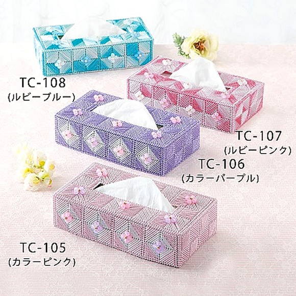 メタリックヤーンで作る きらきらお花のティッシュカバー 高齢者