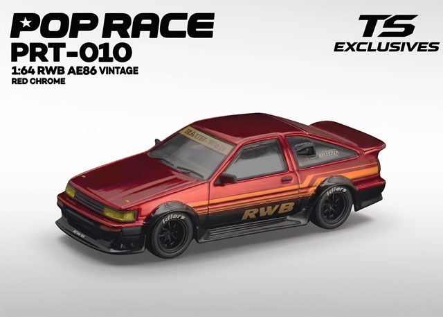 POP RACE × TS Exclusives 1/64 RWB AE86 VINTAGE RED CHROME RWB AE86