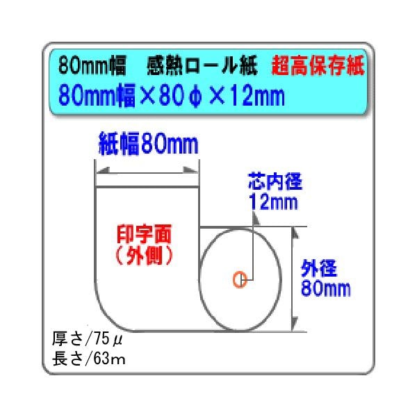 80×80×12《超高保存》10巻 ビジコム 感熱ロール紙【国内大手製紙・国産