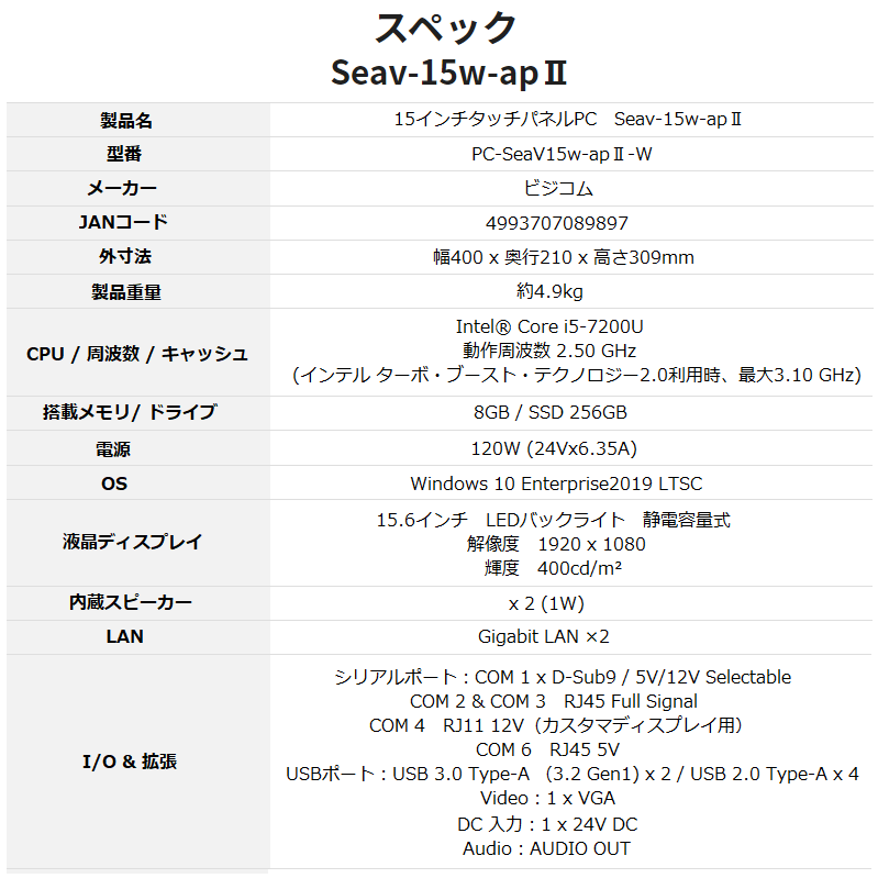 饤ʳǧü ̳ 15.6 Windows  IoT åѥͥ ˥ ǥץ쥤 PC ѥ Intel&#174; Core i5 SSD256GB 8GB Seav15w-apII-W ԥ奢ۥ磻 ̼ BUSICOM