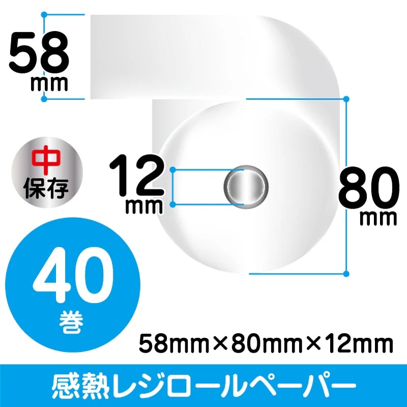 58mm×80mm×12mm｜40巻 （輸入紙）