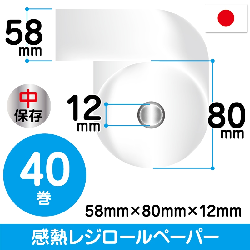 58mm×80mm×12mm | 中保存 | 40巻