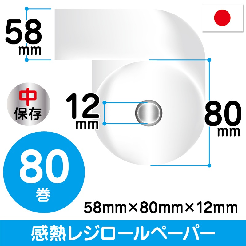 58mm×80mm×12mm | 中保存 | 80巻