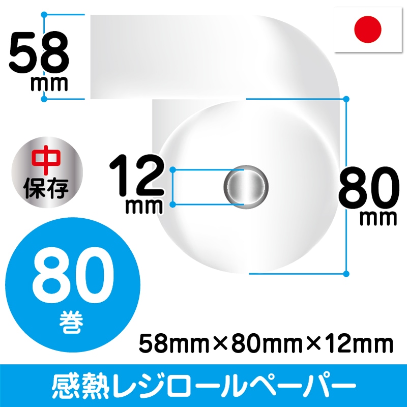 58mm×80mm×12mm | 中保存 | 80巻