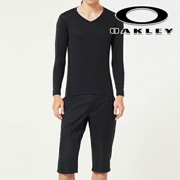 【新品】 OAKLEY オークリー Vネック インナー ウェア トレーニング トップス サイズM 長袖 ネイビー 434202JP サイズ：M OAKLEY オークリー Vネック 長袖インナーTシャツ 総柄