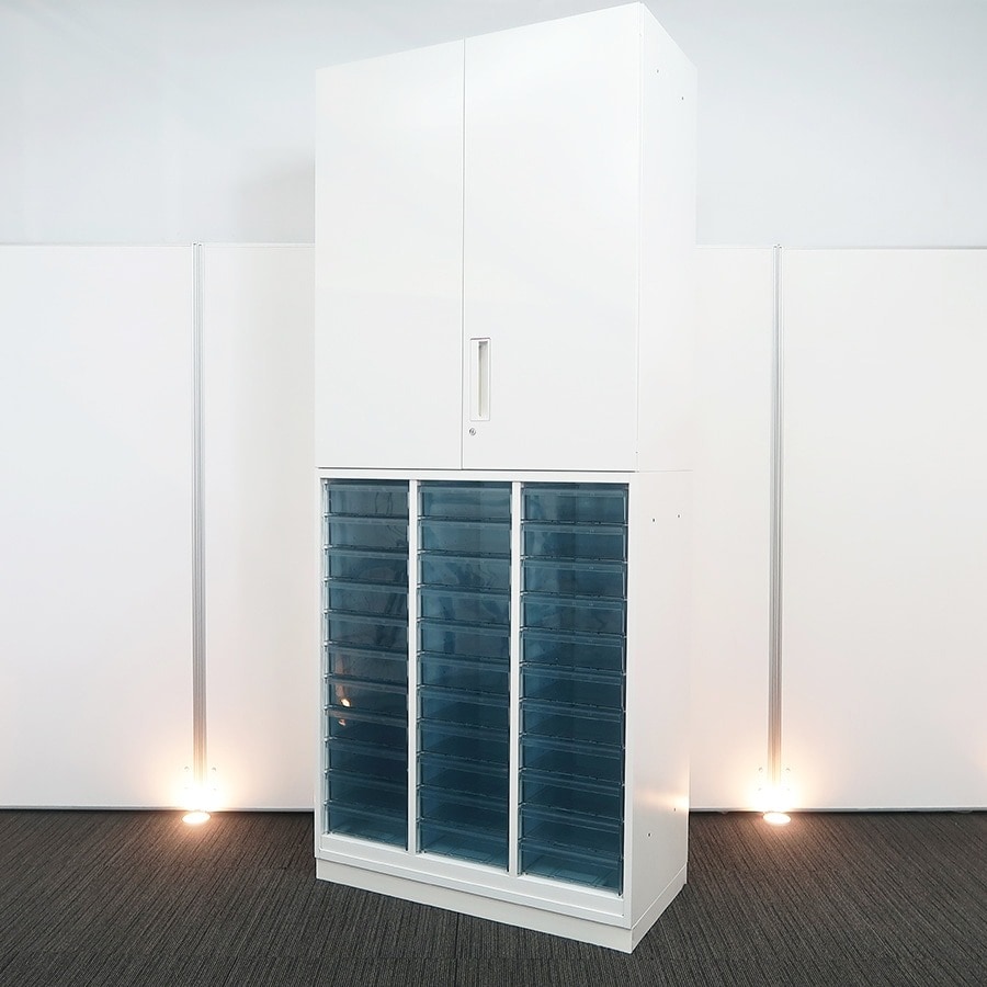 【収納キャビネット】中古オフィス家具<br>【両開き＋クリスタルトレー】<br>■コクヨ／エディア