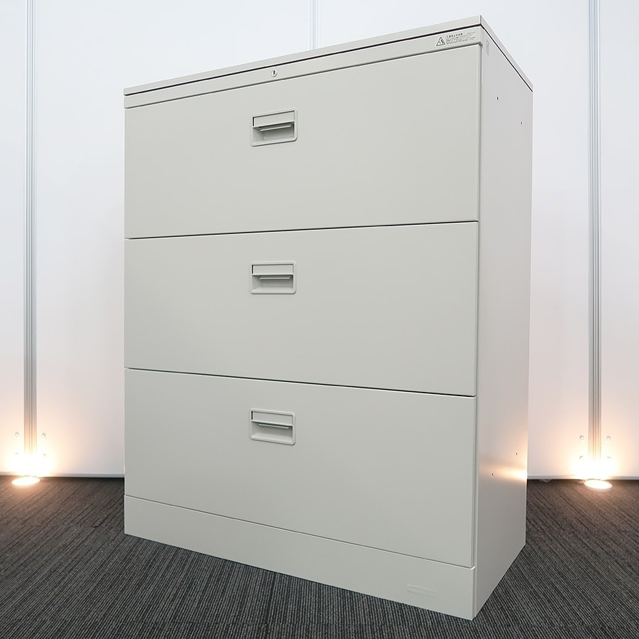 収納キャビネット】中古オフィス家具【3段ラテラル書庫（天板付き