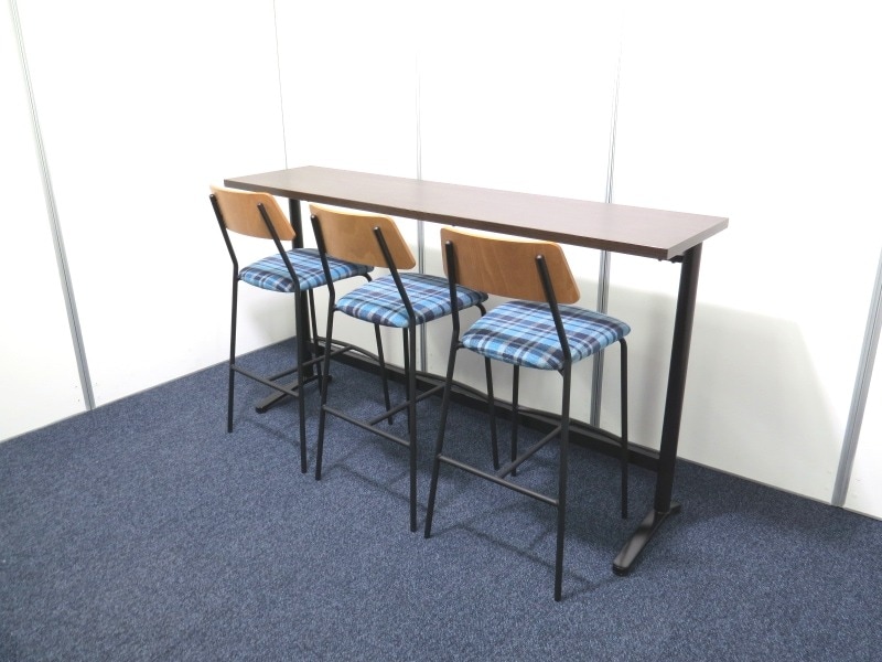 【中古】ハイテーブル＋ハイチェアセット イナバ カウンターテーブル チェアブルー 中古 P3988