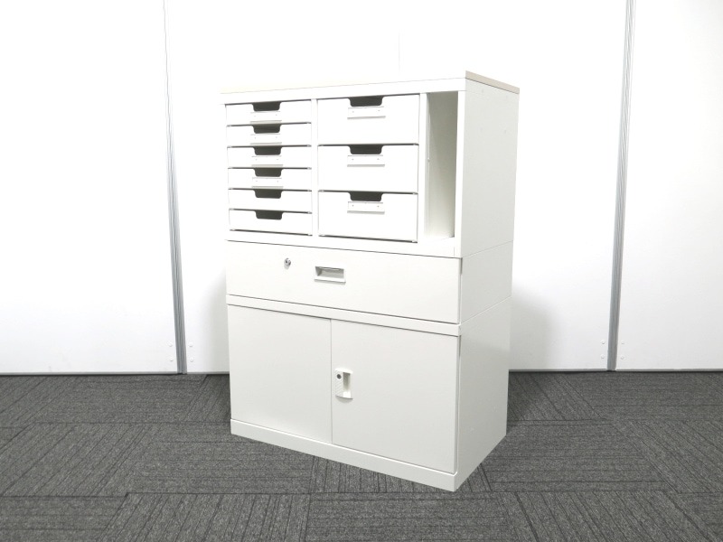 マルチキャビネット オカムラ トレー、引き出し、両開き 中古 Y4028