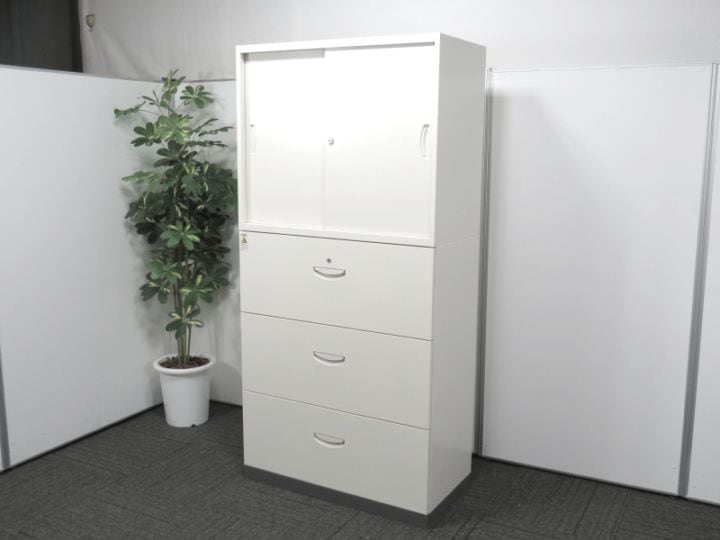 【中古】クウォール 生興 引き違い+3段ラテラル書庫 中古 S4274