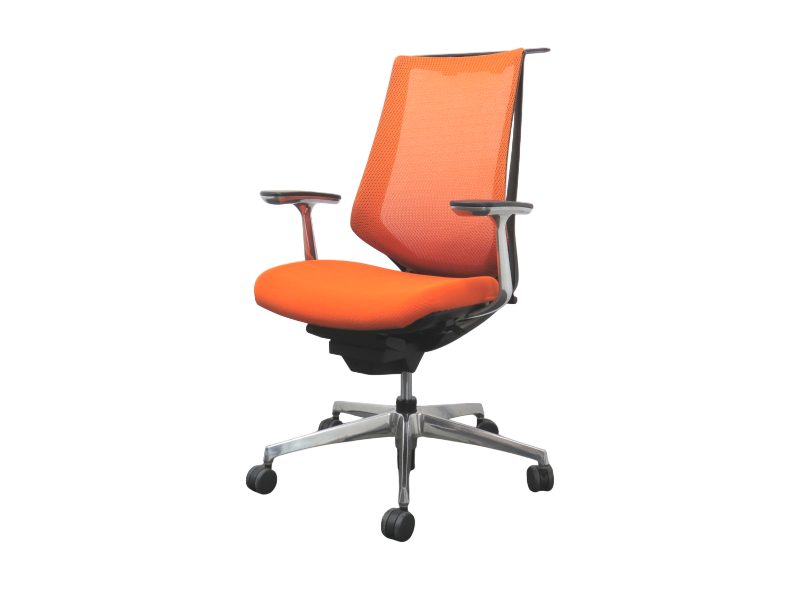 【中古】デュオラ コクヨ 固定肘 ポリッシュ脚 オレンジ 中古オフィスチェア R4741