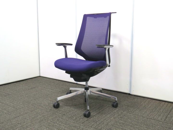 【20％off】【中古】デュオラ コクヨ 固定肘 ポリッシュ脚 パープル 中古オフィスチェア R4742R