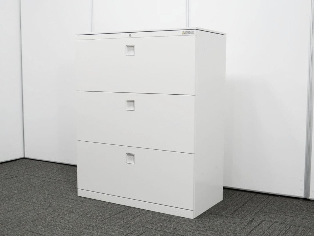 【中古】レクトライン オカムラ 3段ラテラル ホワイト天板付 中古オフィス家具 P4774