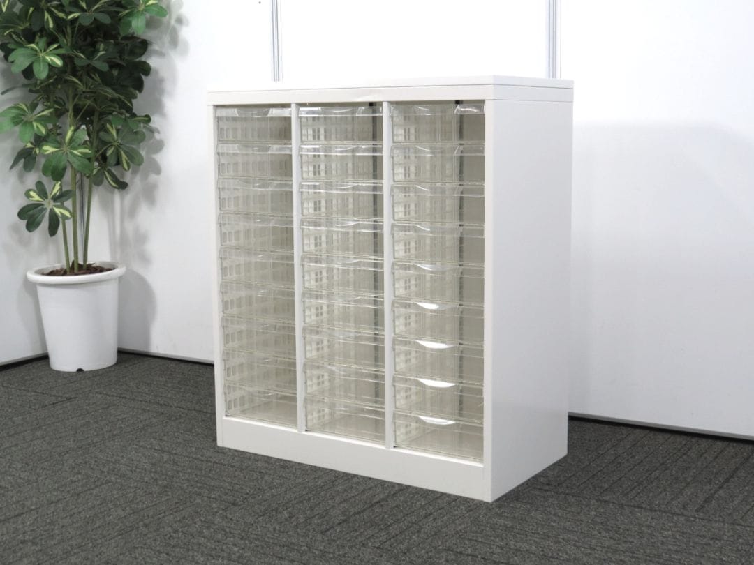 中古】整理ケースシリーズ 生興 A4判3列深型9段 天板付クリスタル