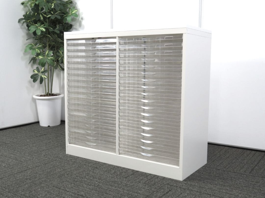 【中古】整理ケースシリーズ 生興 A3判2列浅型18段 天板付クリスタルケース 中古オフィス家具 R4784