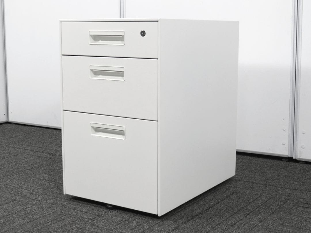 【中古】クエスト3段ワゴン プラス ラッチ機能付き AS-F046SC-3L WH 中古オフィス家具 R4830