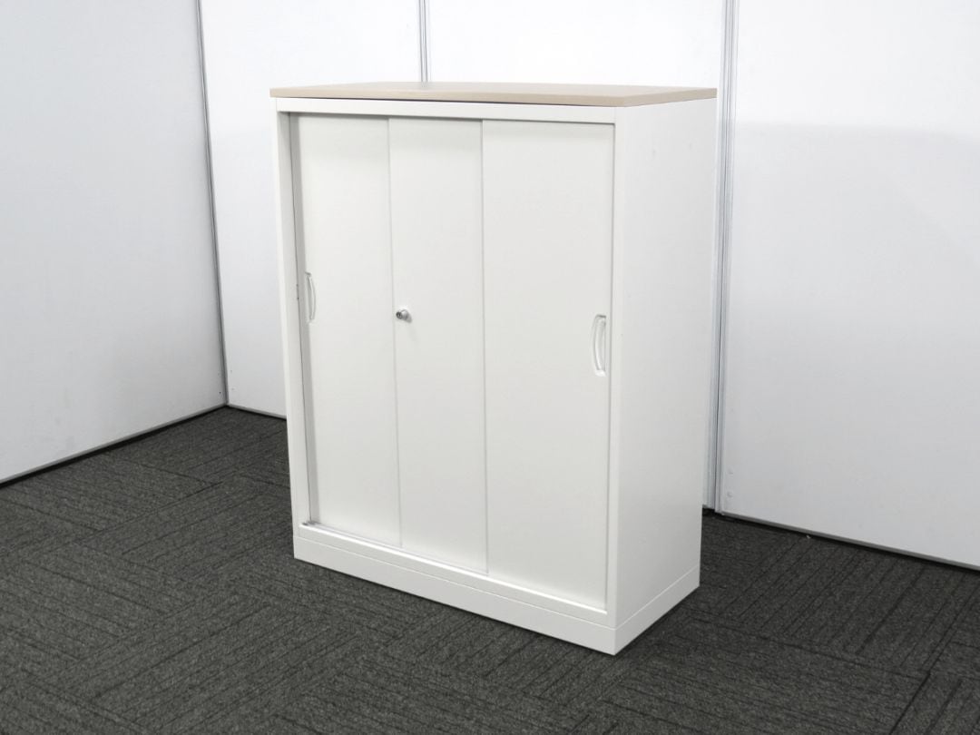 中古】クウォール 生興 3枚引き違い書庫 天板付き 中古オフィス家具