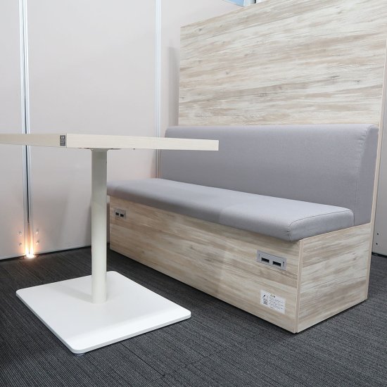 オカムラ　ブレスタ（ソファベンチ） スタンダード（木製バックパネル付き）ボックス脚（収納有）本体：セージ オカムラ ブレスタ（ソファベンチ） スタンダード（木製バックパネル