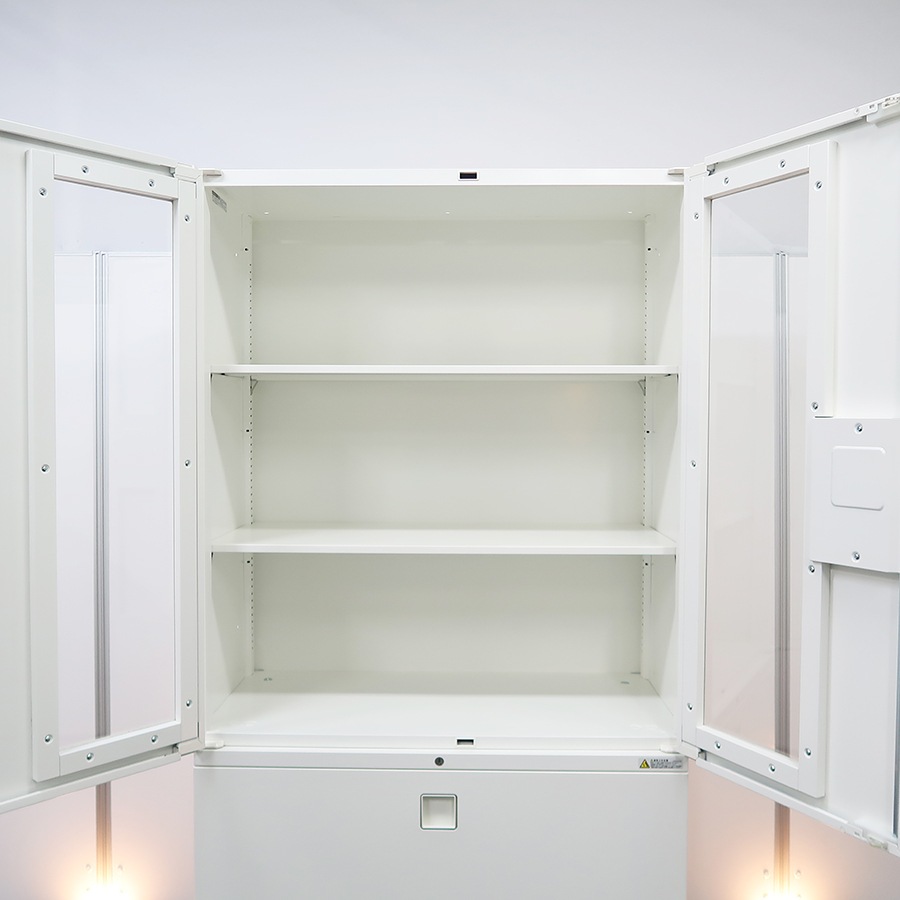 収納キャビネット】中古オフィス家具<br>【ガラス両開き + 2段ラテラル