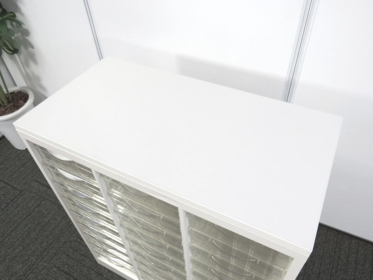 中古】整理ケースシリーズ 生興 A4判3列深型9段 天板付クリスタル