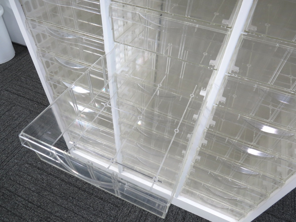 中古】整理ケースシリーズ 生興 A4判3列深型9段 天板付クリスタル