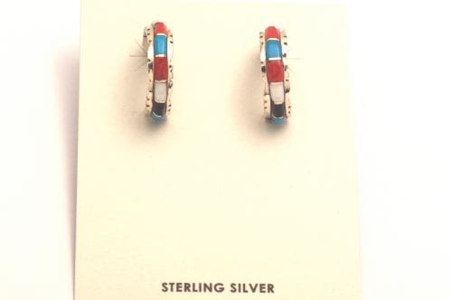 ズニ・インレイピアス シェルドン・ラリオ作 《極細インレイ/マルチカラー》