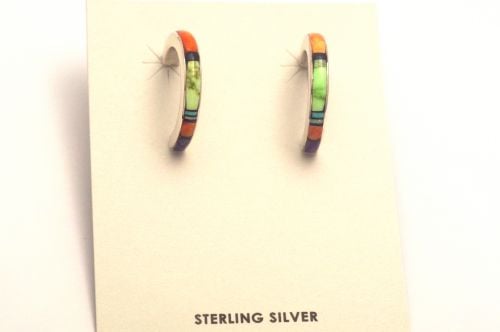 ナバホ・インレイピアス Rick Tolino 作 《極細/ギャスパイト&スパイニーオイスター》 フープ