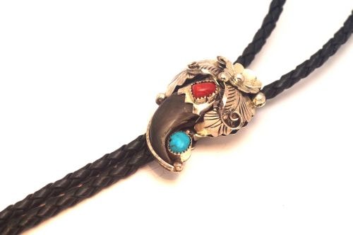 ナバホ・ボロタイ J T作 《ベアクロー&ターコイズ&コーラル》