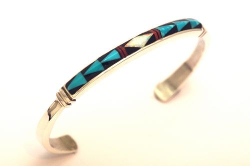 ズニ・インレイバングル　Bailey Gia作　《オパール＆ターコイズ/ヘビーゲージ》　内周16.2cm
