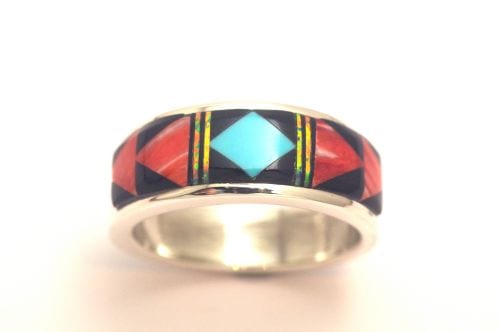 ズニ・インレイリング Bailey Gia作 《ターコイズ&スパイニーオイスター/ヘビーゲージ》 23号