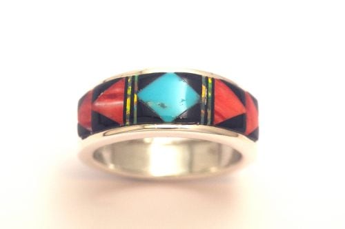 ズニ・インレイリング Bailey Gia作 《ターコイズ&スパイニーオイスター/ヘビーゲージ》 18.5号