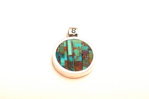 ズニ・インレイペンダント コリン・クーンシス作 《ターコイズ&マザーオブパール/リバーシブル》ミニサイズ