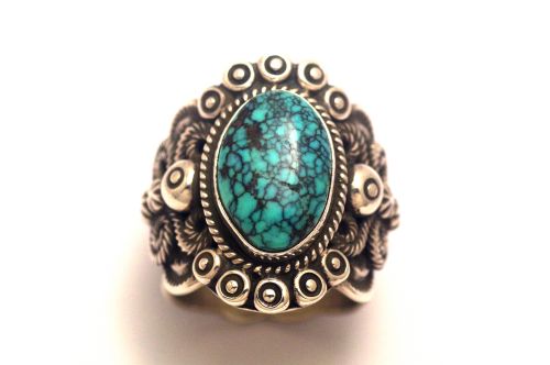 【POWWOWナゲッツ】ナバホリング ダレル・キャドマン作 《キングマンブラックウェブ》 15号