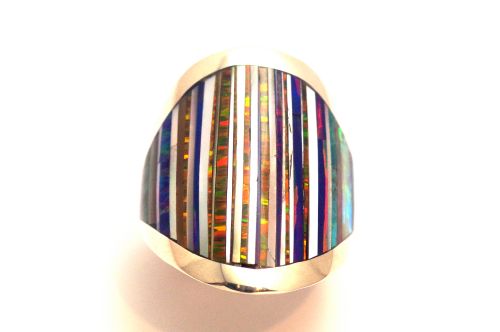 ズニリング コリン・クーンシス作 《極細インレイ/マルチカラー・オパール》 12号