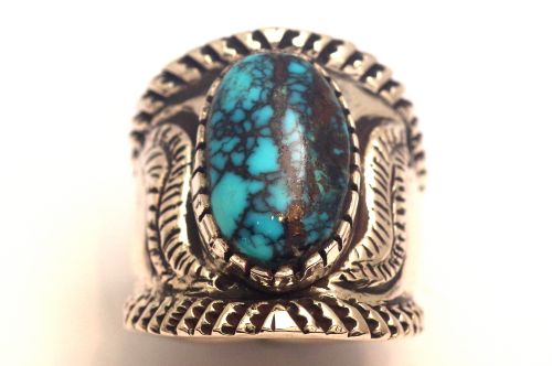 【POWWOWナゲッツ】ナバホリング アーニー・リスター作 《インディアンマウンテン/コインシルバー/ビッグカラット》 26号