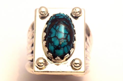 【POWWOWナゲッツ】ナバホリング アーニー・リスター作 《インディアンマウンテン/コインシルバー/ビッグカラット》 22号