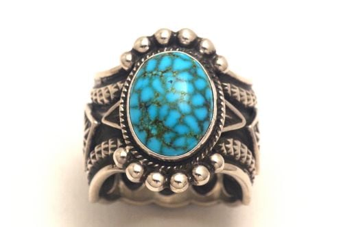 【POWWOWナゲッツ】ナバホリング ダレル・キャドマン作 《キングマンブラウンウェブ》 23号